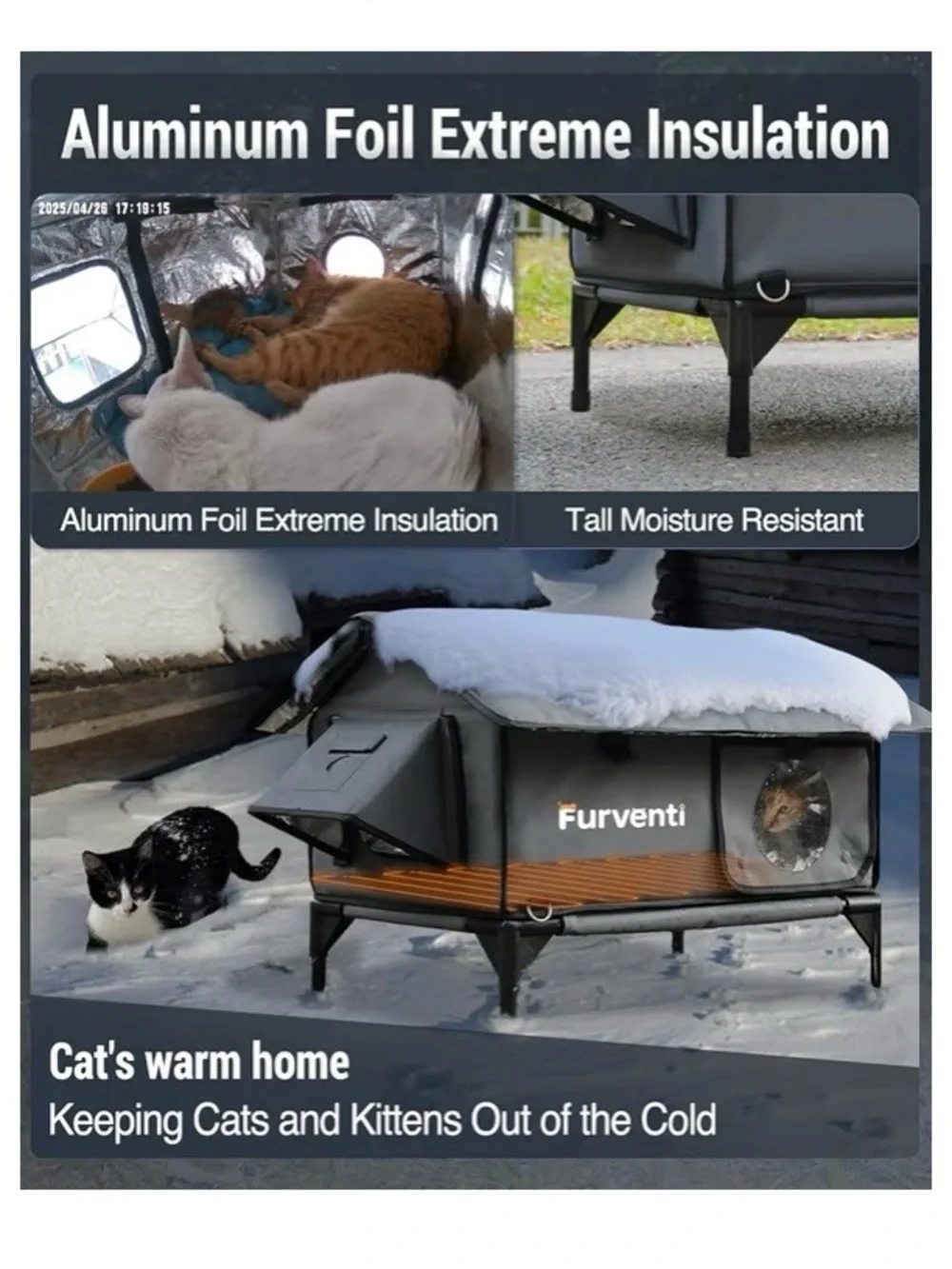 Outdoor Cat House Large Dark Grey Elevated Weatherproof Stray Barn
